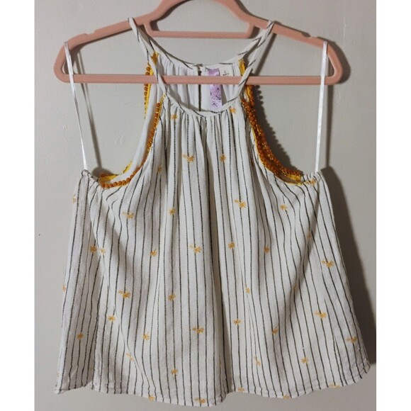 Alya Halter Tank Top Size L‎ Striped Embroidered Bohemian Festival - Picture 2 of 8